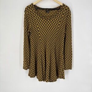 Lisa Bayne Tunic Top Womens Medium Yellow Polka Dot Scoop Neck Long Sleeve